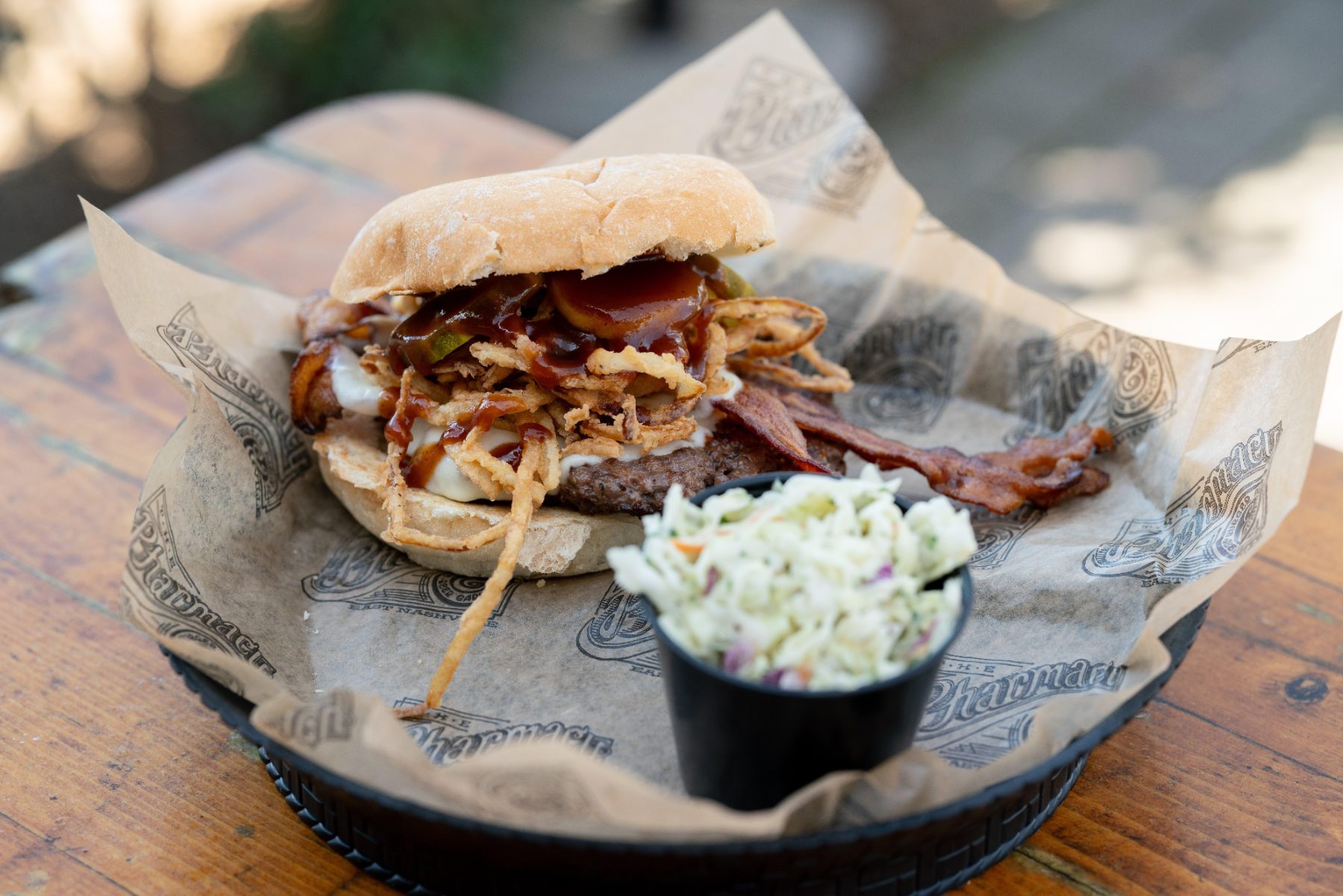 White oak BBQ burger with slaw