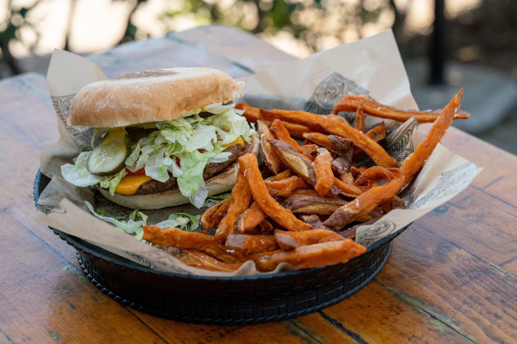 Burger with sweet potato fries